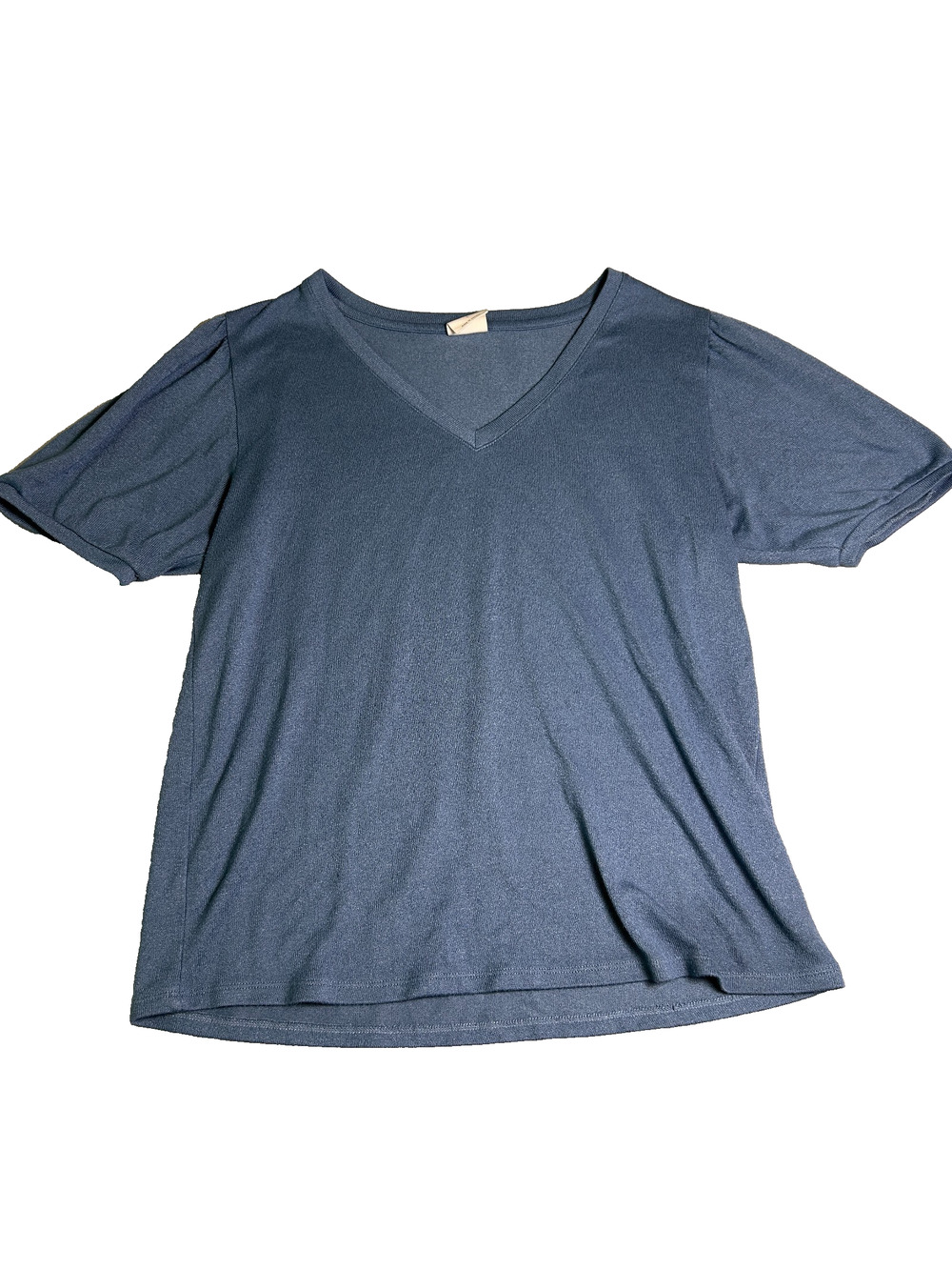 Mod Ref Puff Sleeve V Neck T Shirt Womens Large Blue Soft Stretch Comfort Relax